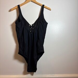 Amoressa by Miraclesuit Solar Mercury Lace-Up One Piece Swimsuit Black Size 12